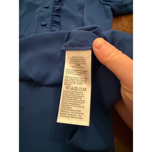 NWT J. Crew Women's Blue Long Sleeve Ruffle Blouse Flowy Preppy Size 0 - Picture 4 of 8